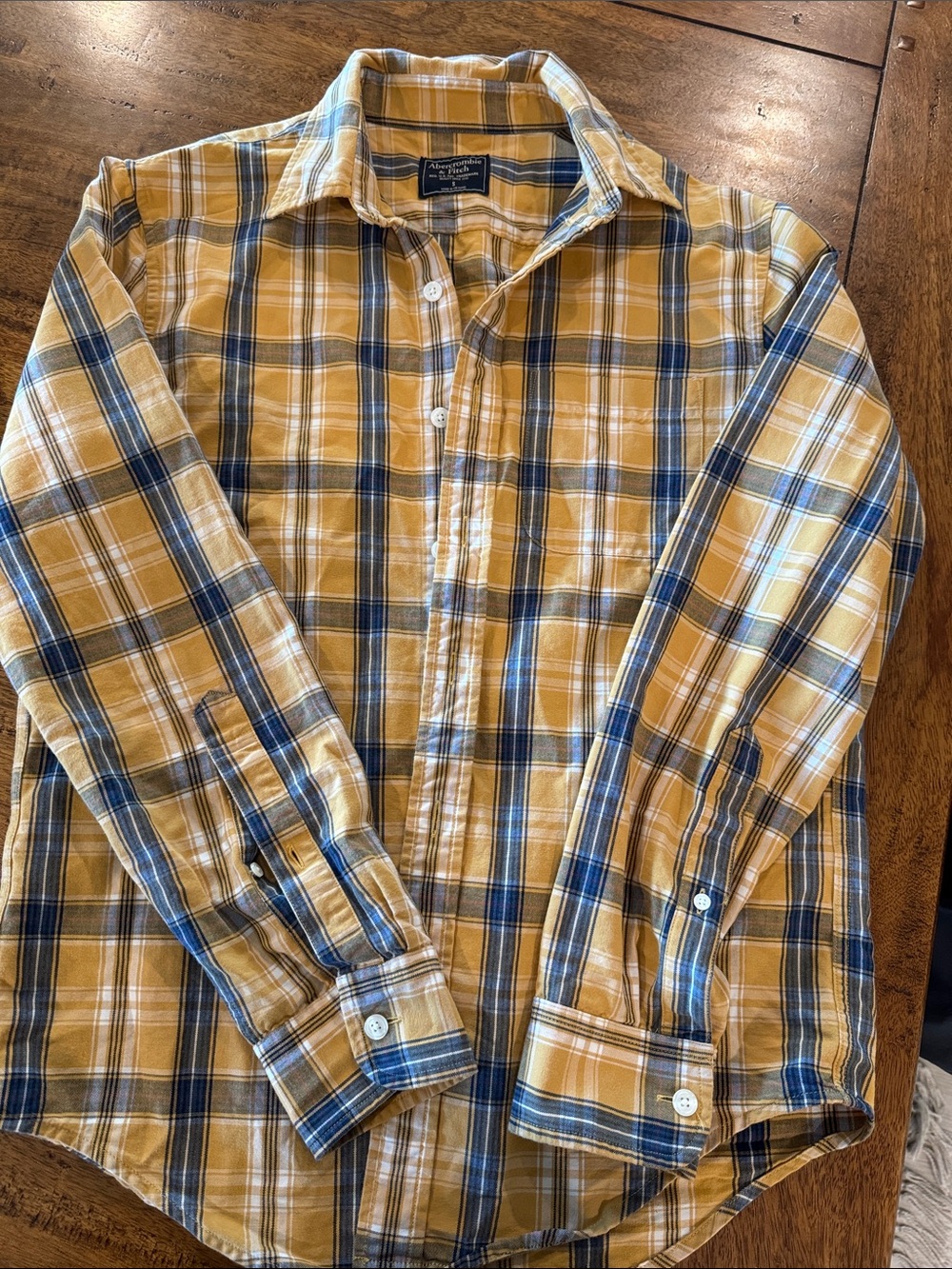 Abercrombie & Fitch Yellow and Navy Plaid Button-Down Shirt